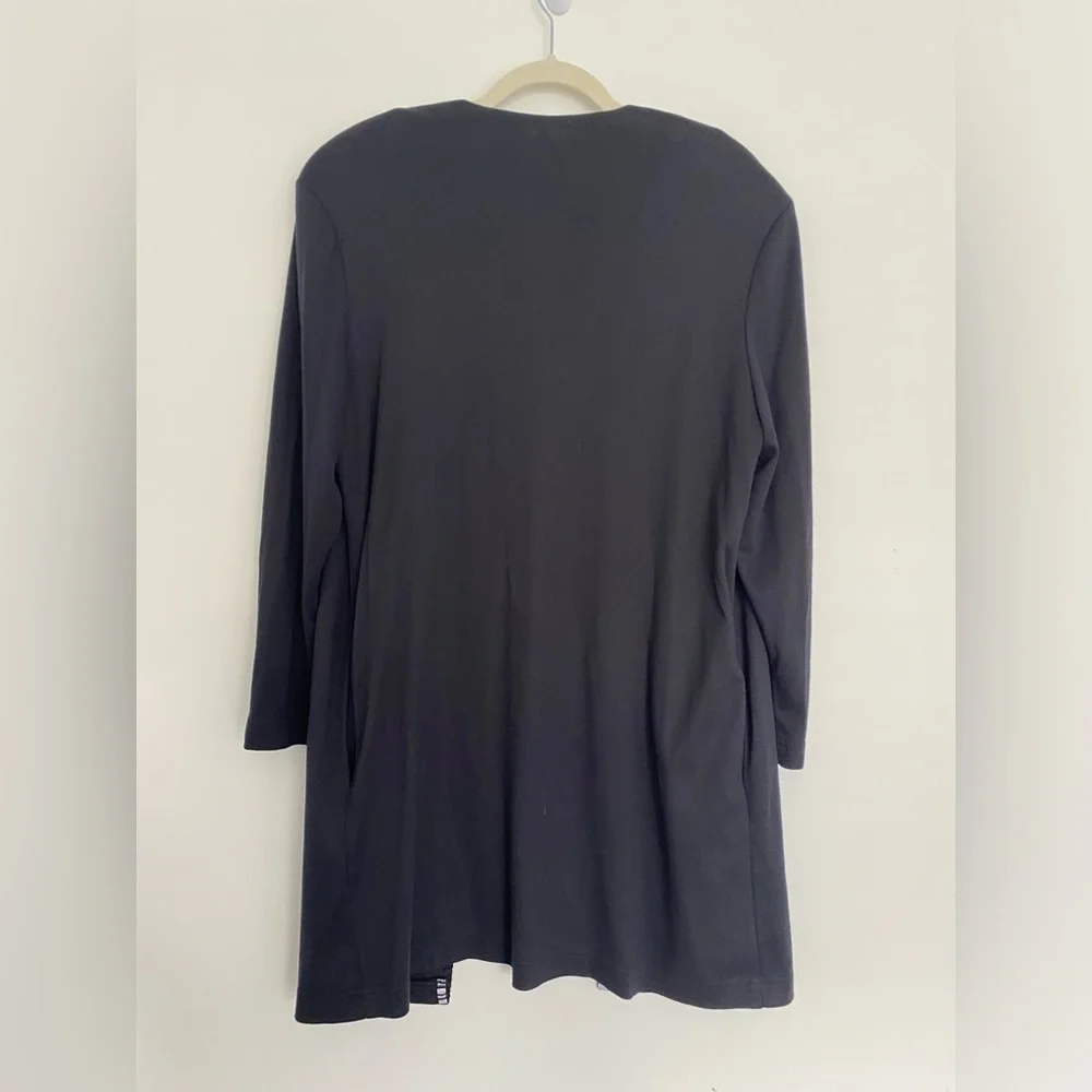 Vintage Women's Lagenlook Open‎ Long Jacket Large Black Art To Wear Retro 80s